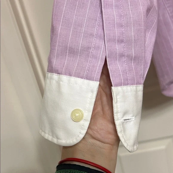 Charter Club Lavender Button-Down Shirt with White Pin Stripes Y2K Cotton Hi-Lo - Picture 8 of 14